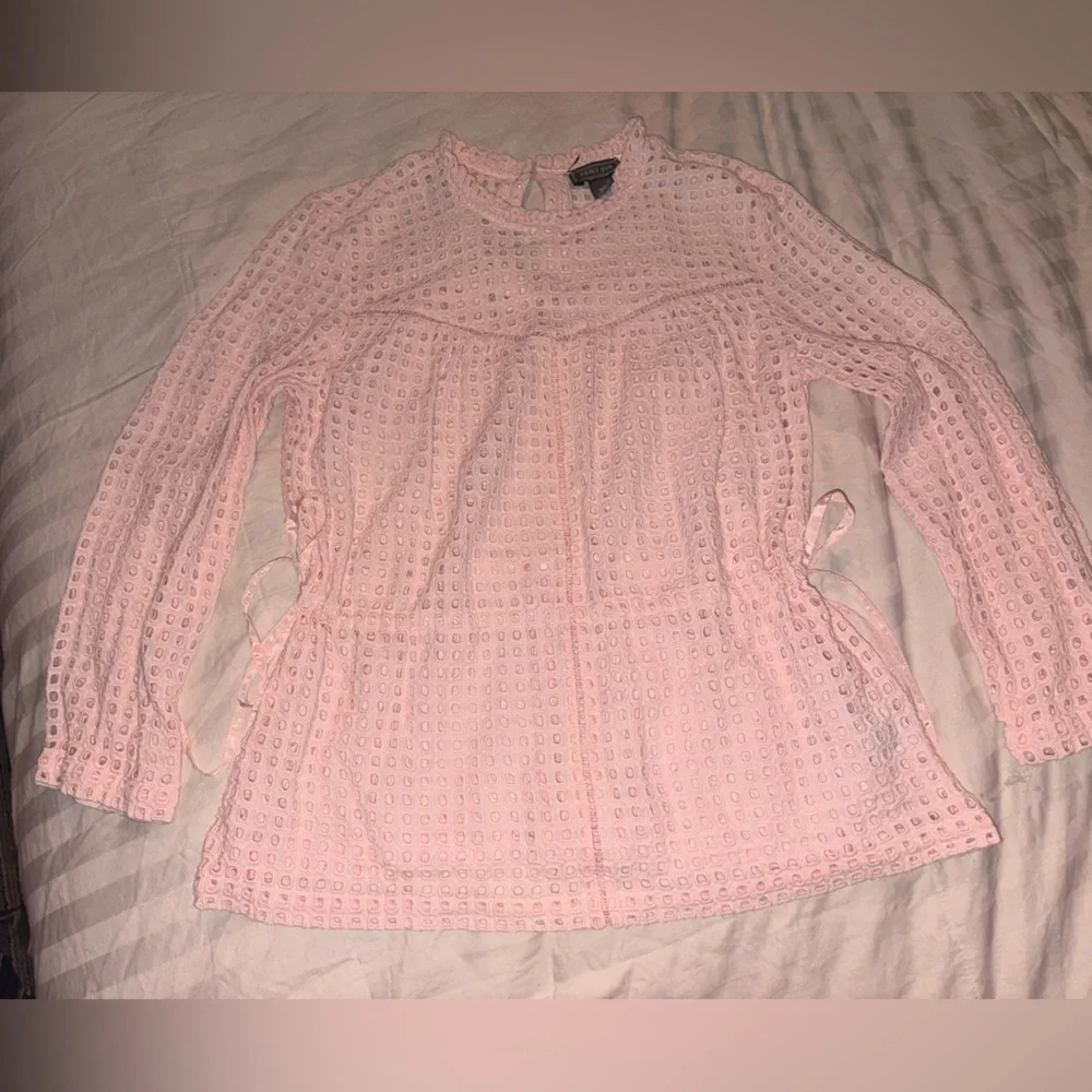 XS 00 Pink Eyelet Peplum Blouse with cinch adjustable peplum waist - Picture 5 of 11